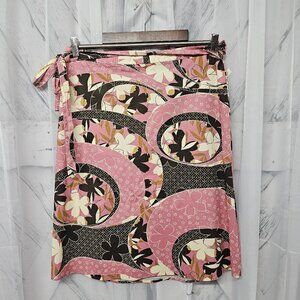 NWT Beiza Pink Brown Boho Floral Y2K Patchwork True Wrap Skirt Retro L